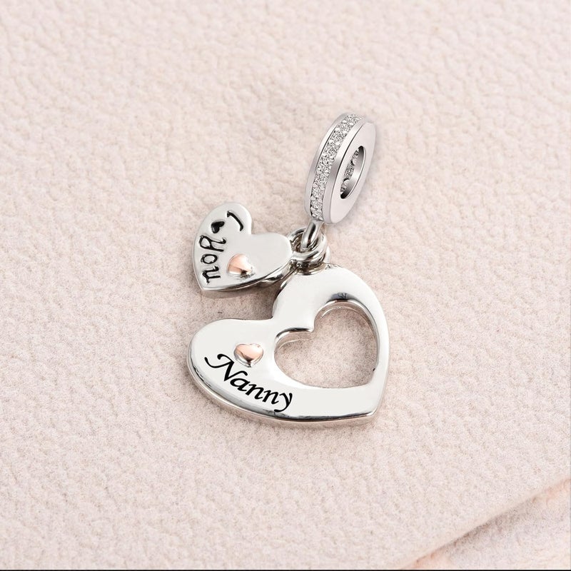KunBead I Love You Heart Dangle Charms Compatible with Pandora Bracelet Necklace for Mom Daughter Grandma Granddaughter Nana Auntie Wife Sister Best Friend - Image 4